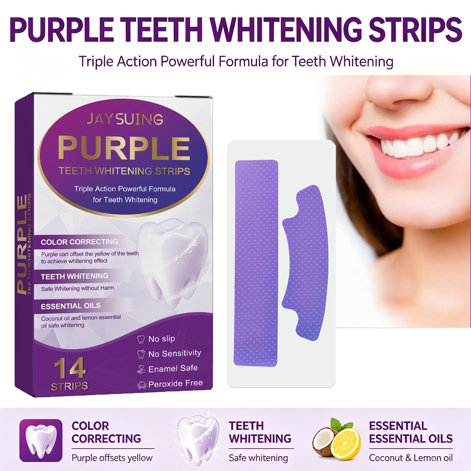Strip Pemutih Gigi Ungu Mencer - Teeth Whitening With Coconut Oil ulasan dan harga